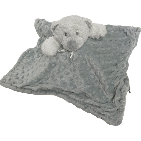 Lovey Blanket Bear Blue White Minky Dot Popcorn Security Blankets & Beyond Toy - Picture 2 of 11
